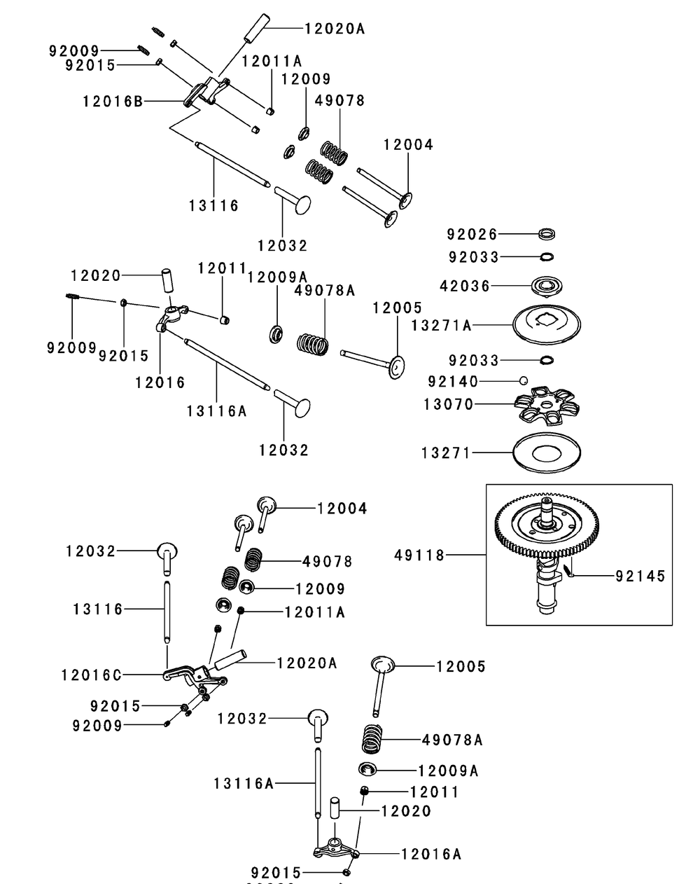 Kawasaki Fx1000-S09 Valve And Camshaft Diagram and Parts List for M72-KW (53BI8CT8050-37HP)(2011 & After) Cub Cadet Lawn Tractor